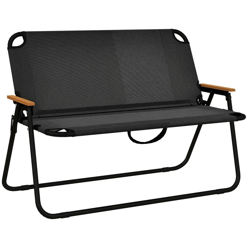 Outsunny Tuinbank Zitbank, Opvouwbare 2-Persoons Campingbank tot 220 kg belastbaar Zwart, Netstof, 108 x 65 x 73 cm