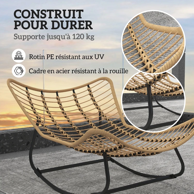Outsunny Fauteuil à bascule de jardin chaise à bascule en forme d'œuf avec coussin rembourré 98 x 111 x 74 cm crème