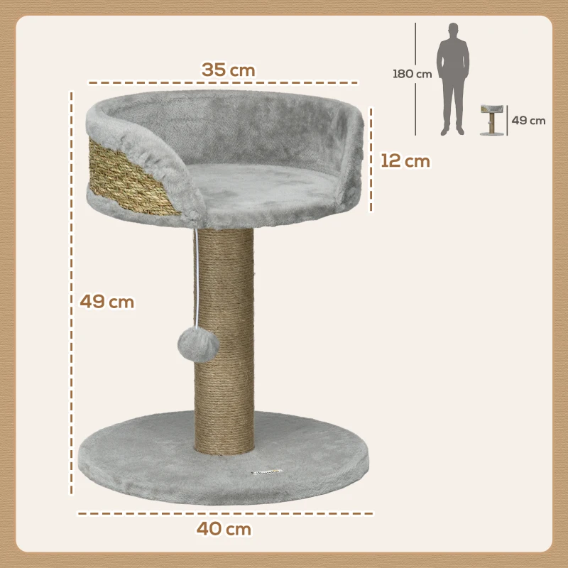 PawHut Krabpaal Kattenbed Kattenmand, incl. Speelbal, 40 cm x 40 cm x 49 cm, Grijs