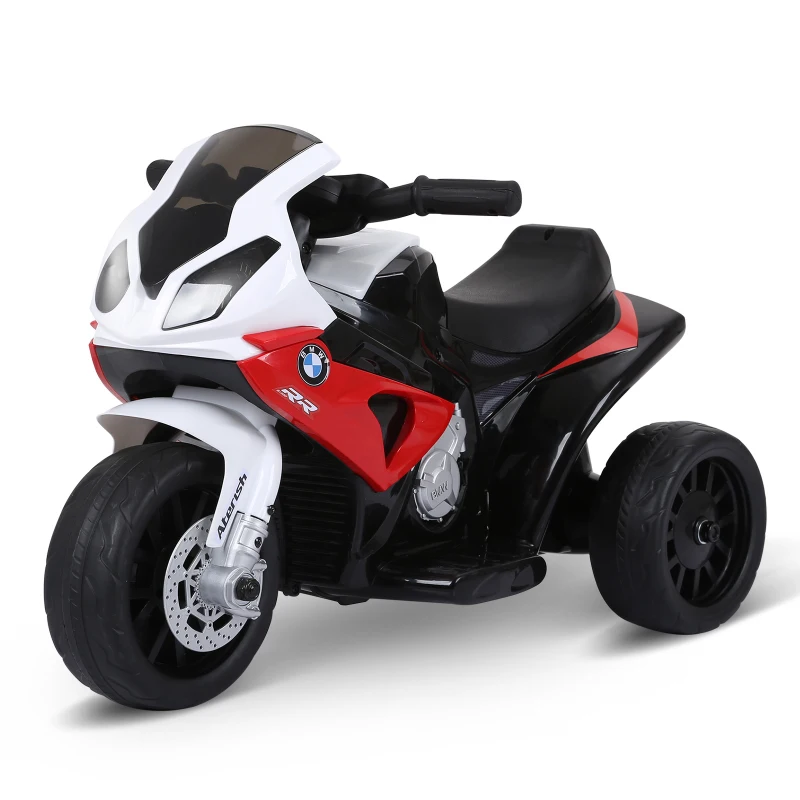 HOMCOM Moto Elettrica per Bambini 18-36 Mesi con Licenza BMW, 6V Motorino Elettrico per Bambini con 3 Ruote, Fari, Musica, 2.5 km/h, Max 20kg, Rosso