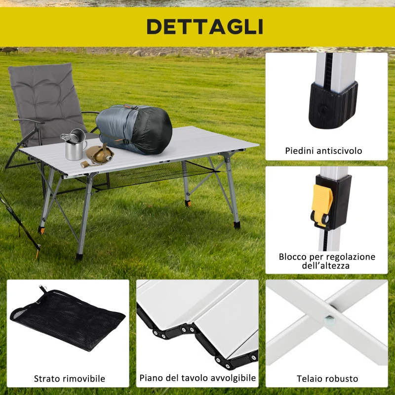 Outsunny Tavolo Pieghevole Avvolgibile in Alluminio con Custodia - Fino 40kg