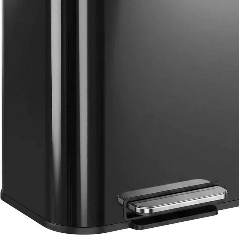 HOMCOM 50L Kitchen Bin, Metal Pedal Rubbish Bin with Soft Close and Stay-Open Lid, Removable Inner Bucket, High Gloss Black