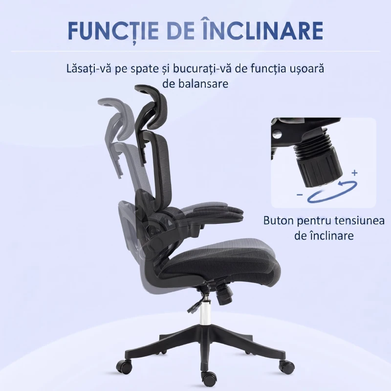 Vinsetto Scaun de Birou Reglabil pe Înălțime cu Funcție de Înclinare și Suport Lombar, 62x58x120-133 cm, Negru