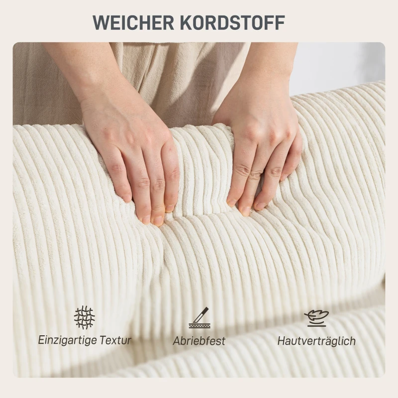 HOMCOM Slaapbank met kussen, schuimvulling, om te bouwen tot bed, bekerhouder, crèmewit(m-4)