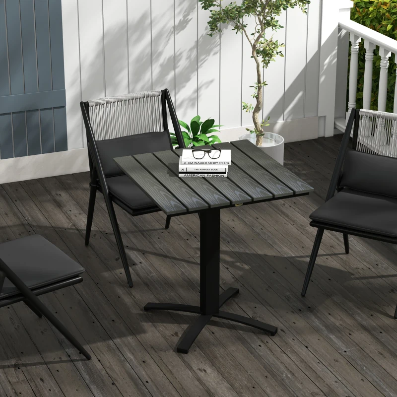 Outsunny Terrastafel, voor 4 personen, houtlook, aluminium frame, 70 x 70 x 76 cm, Grijs