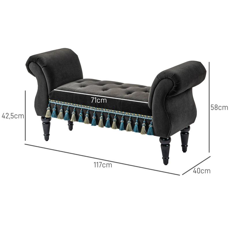 HOMCOM Gestoffeerde bank, zitbank, vintage-design, tot 150 kg, 117x40x58 cm, Donkergrijs