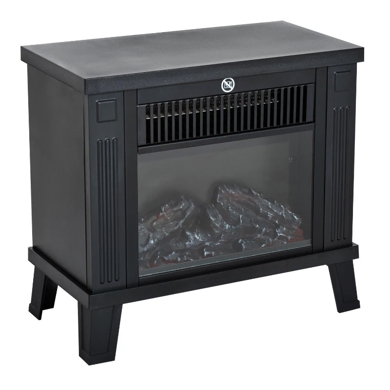 HOMCOM Elektrische kachel 1200 W elektrische staande kachel met vlameffect zwart(m-11)