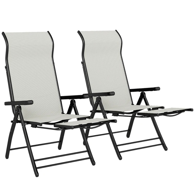 Outsunny Conjunto de 2 Cadeiras Dobráveis Reclináveis de Jardim Exterior com Encosto Alto Ajustável em 5 Posições Apoio para Pés Cinza Claro