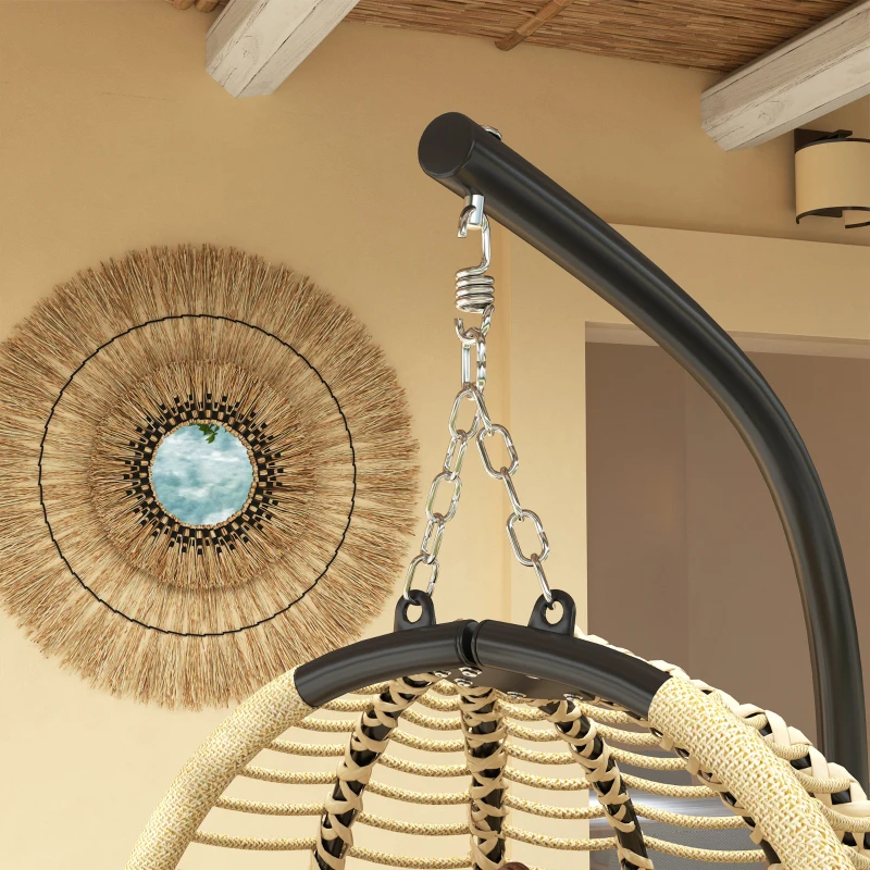 Outsunny Silla Colgante con Soporte Cesta Plegable Cojín y Reposacabezas para Interior y Exterior Carga 120 kg Beige