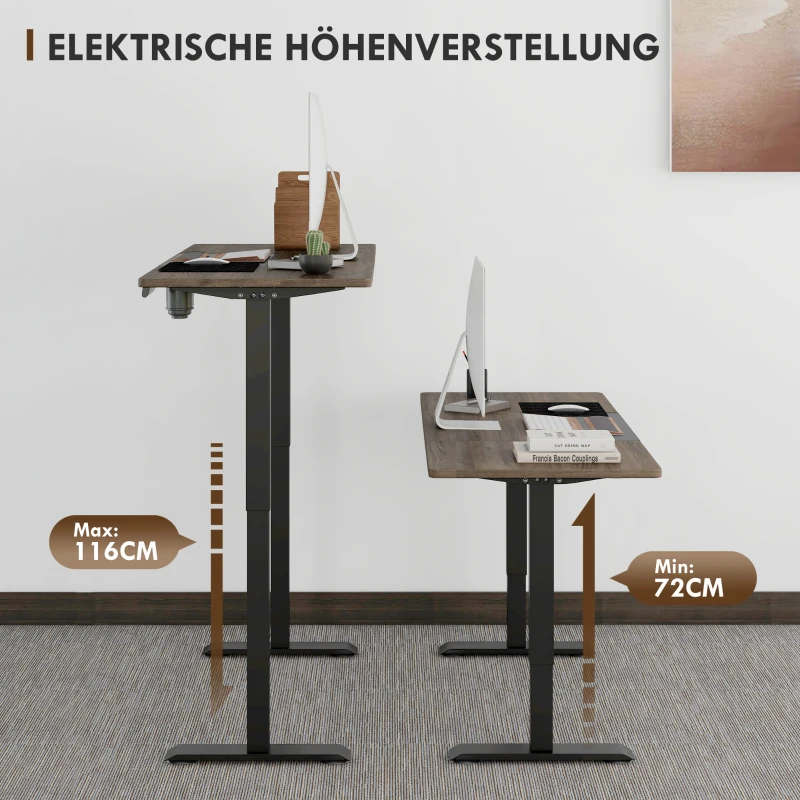 Vinsetto elektrisch bureau computertafel in hoogte verstelbaar metaal naturel zwart
