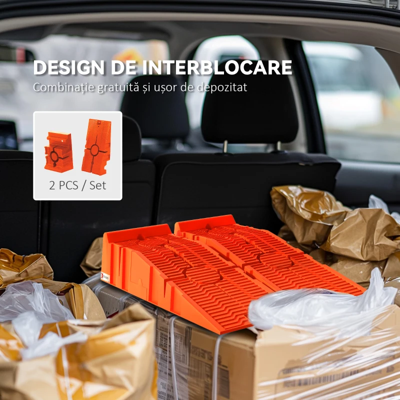 DURHAND Set 2 Rampe Auto din Plastic, Capacitate Maximă 5 Tone, 91x30x21 cm, Portocaliu