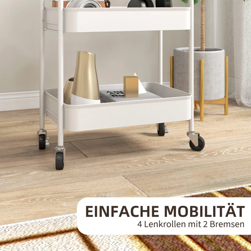 HOMCOM Keukenwagen met 3 planken, 4 wielen, 45 cm x 30,6 cm x 79 cm, Wit