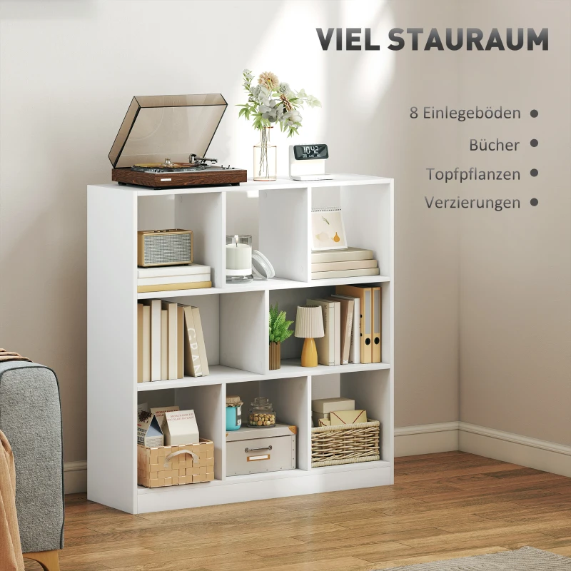 HOMCOM Boekenplank Staande Plank, 8 Plankvakken, 97,5 x 30 x 100 cm, Wit