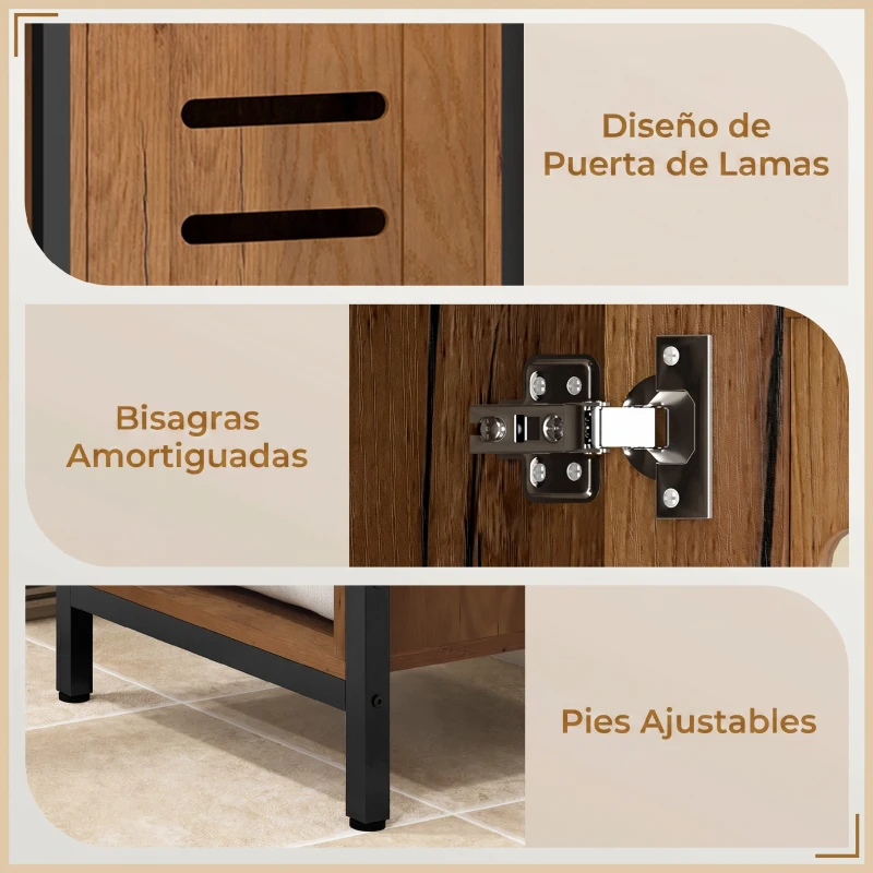 kleankin Columna de Baño Estrecha con Puerta de Lamas Estantes Ajustables Compartimentos Abiertos 37x30x167 cm Marrón Rústico