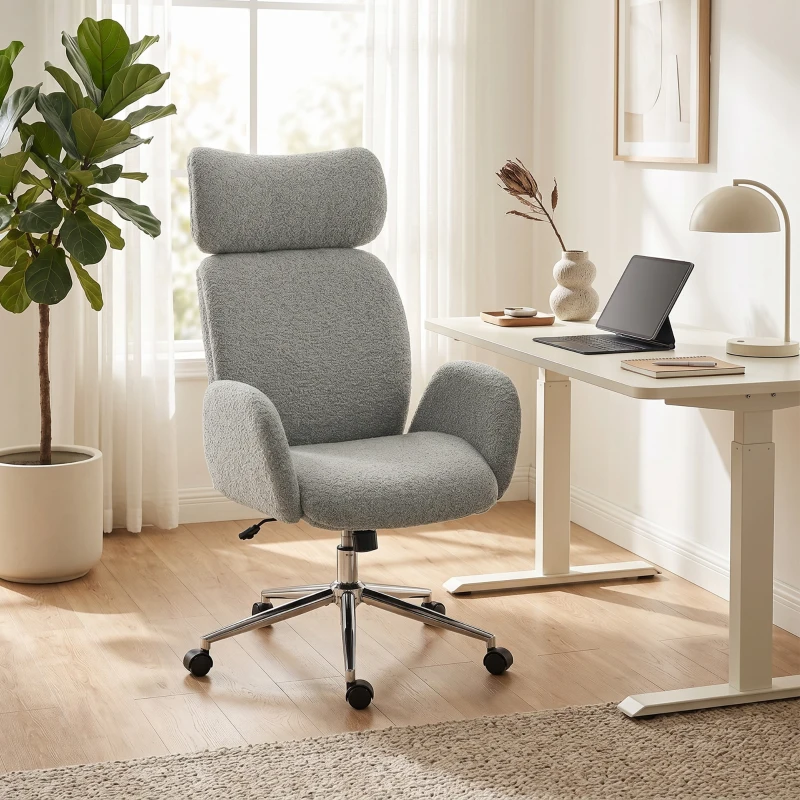 HOMCOM Bureaustoel met verstelbare hoofdsteun, ergonomische bureaustoel, kantelfunctie, in hoogte verstelbaar, Donkergrijs