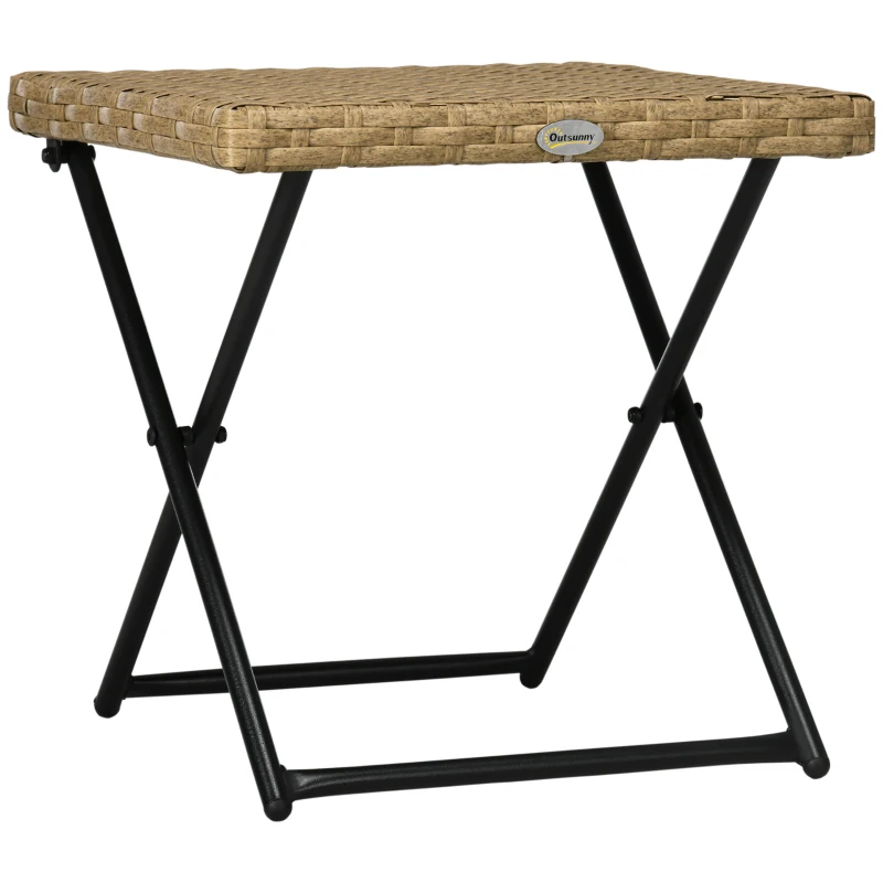 Outsunny Klapbare Polyrotan Balkontafel, Stalen Frame, Onderhoudsvriendelijk, 40x40x40 cm, Natuurlijk