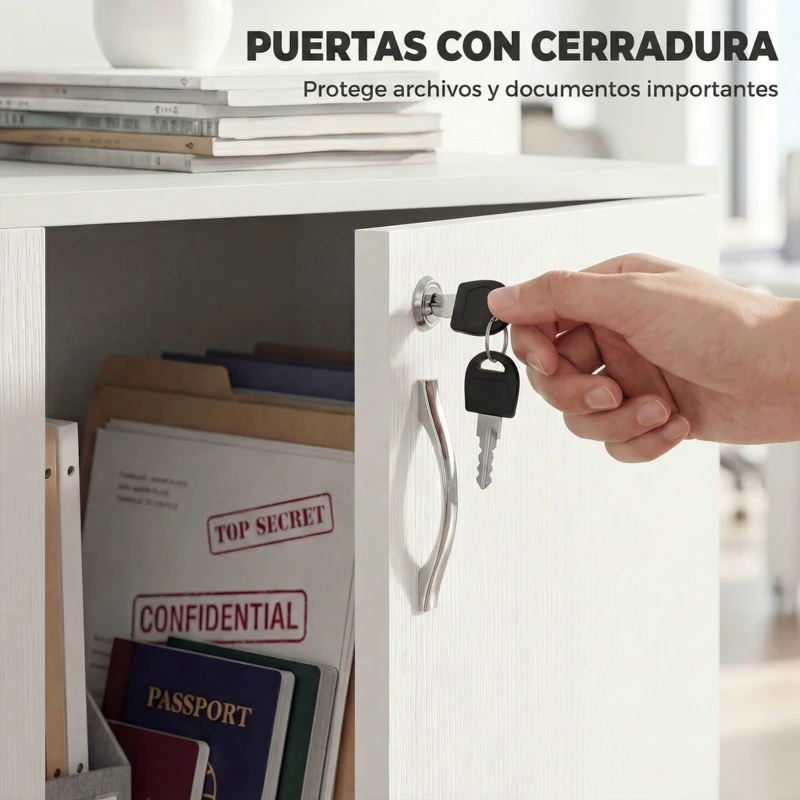 Vinsetto Archivador de Oficina con 2 Puertas Cerradura Estantes para Sala de Estar Estudio 80x40x80 cm Blanco