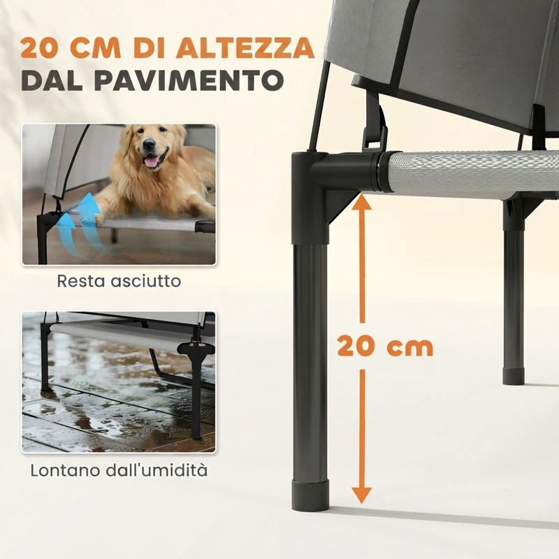 PawHut Lettino per Cani con Copertura a 3 Lati Rimovibile, in Poliestere e Acciaio, 106x76x94 cm, Grigio Chiaro e Nero