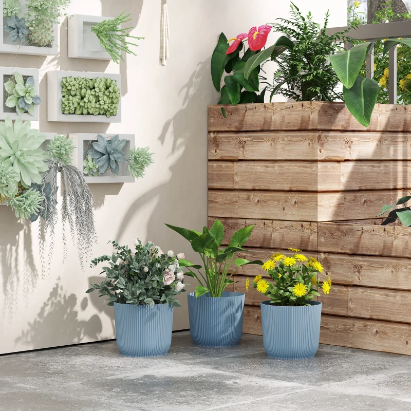 Outsunny Set of Three Ф22cm Planters - Blue