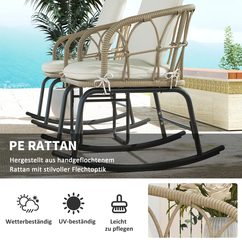 Outsunny Schommelstoelset Schommelstoelen Bistro-set, Boho-stijl, PE-rattan, weerbestendig, Crème
