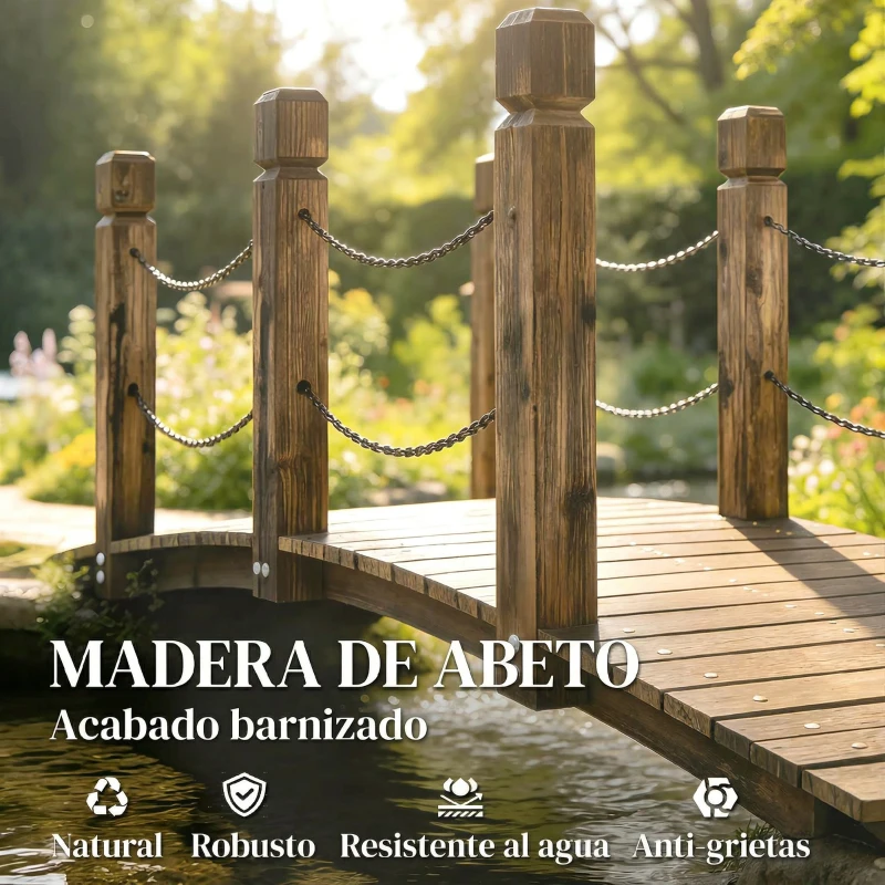 Outsunny Puente de Jardín de Madera 1,51 m Puente Decorativo para Estanques Rústico con Barandillas de Seguridad Carbonizado