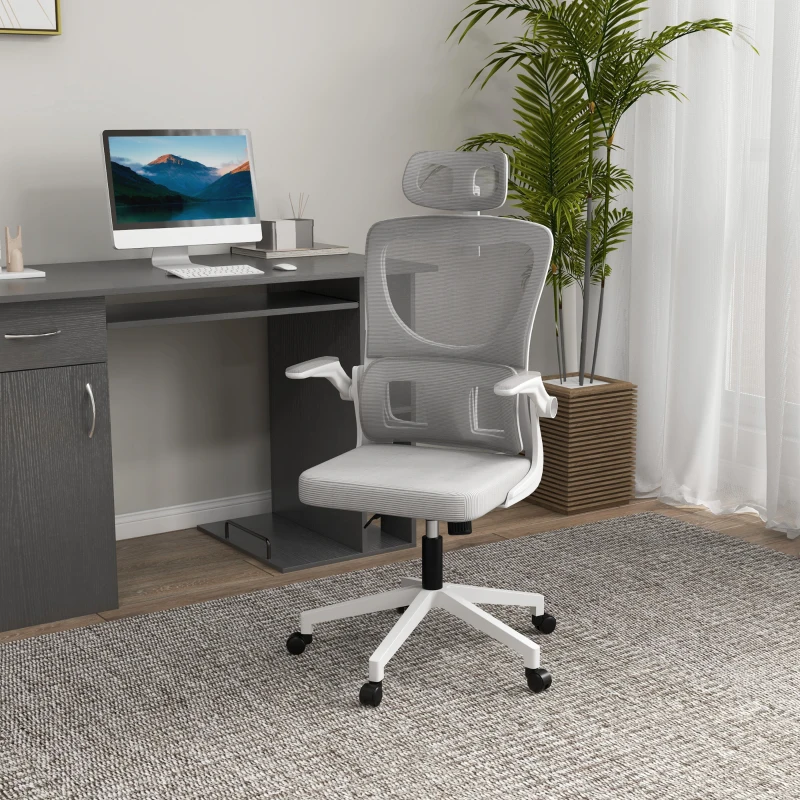 Vinsetto Bureaustoel, in hoogte verstelbaar, kantelbare rugleuning, verstelbare hoofdsteun, tot 120 kg, 60x59x114-122 cm, Grijs(m-2)