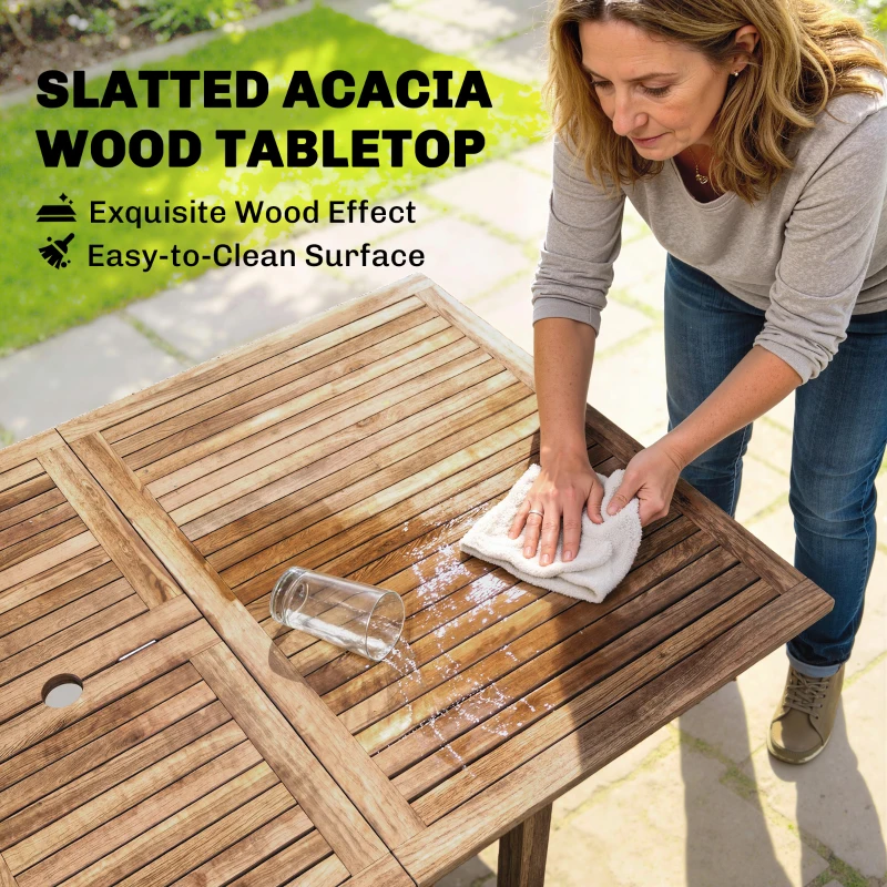 Outsunny Extending Garden Table, Outdoor Dining Table for 6-8 with Acacia Wood Slatted Tabletop for Balcony Porch