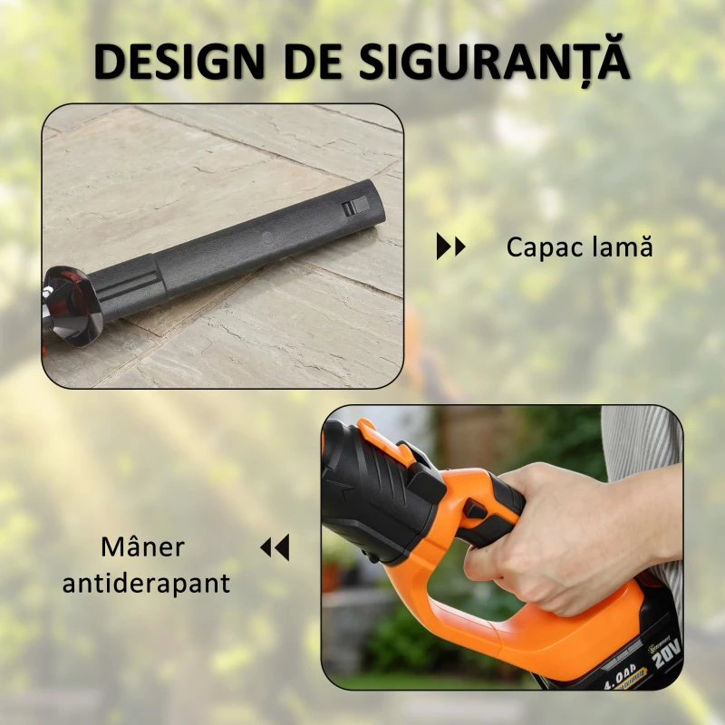 Outsunny Trimmer pentru Gard Viu pe Baterie 18V, Trimmer pentru Grădină cu 2 Baterii de 4Ah, Încărcător, Târnă Telescopică Reglabilă din Aluminiu, Lamă Cu Acțiune Dublă de 51cm pentru Ramuri, Portocaliu