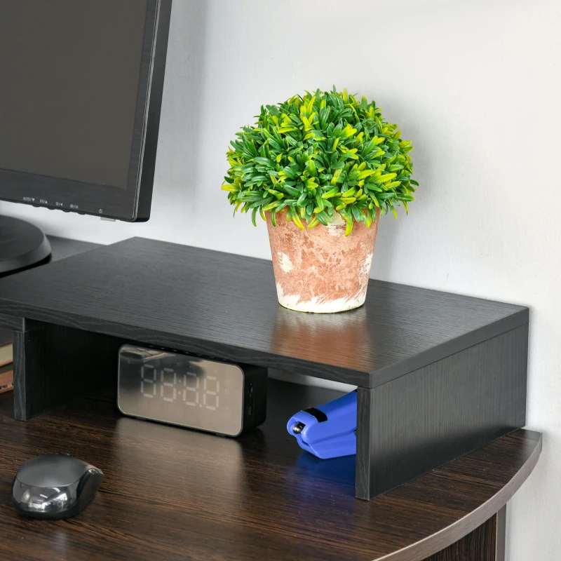 Vinsetto Monitorstandaard Verstelbare Lengte & Hoek Dubbele Monitor Standaard Houten Schap Monitorhouder voor Computerscherm Laptop 80-117 x 23,5 x 10 cm