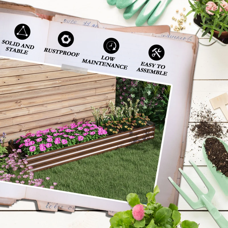 Outsunny 60 x 240cm Galvanised Steel Planter, with Open Bottom, Brown