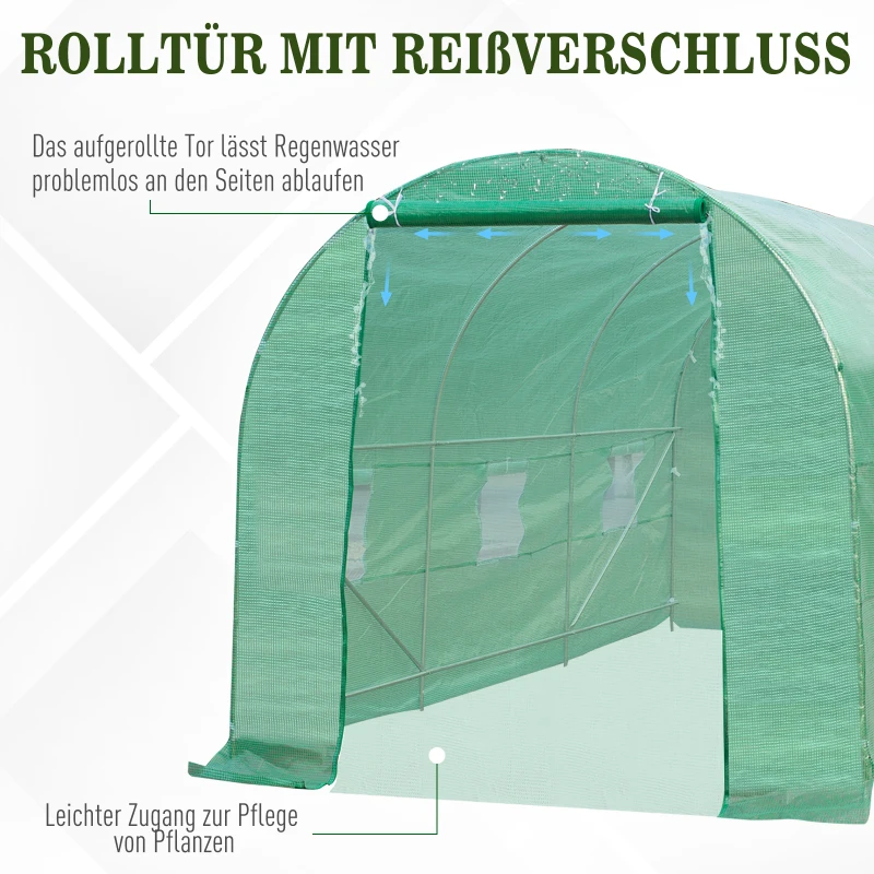 Outsunny Ruime Kas voor Elk Seizoen - Groen 445 x 190 x 200 cm