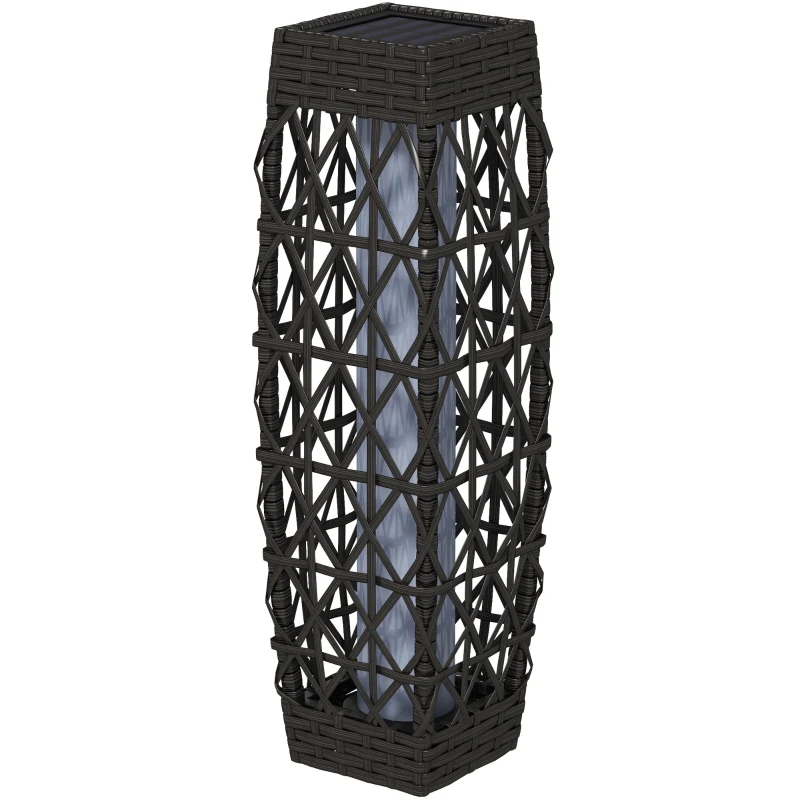 Outsunny Rieten Buitenlamp, Zonne Tuinlamp, Automatische Aan/Uit, LED, Weerbestendig, Metalen Frame, 20 x 20 x 68cm, Grijs