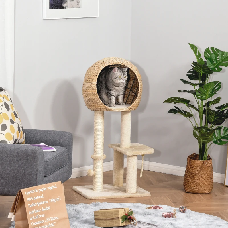 kattenboom krabpaal kitten meubel met kattengrot sisal zacht pluche beige