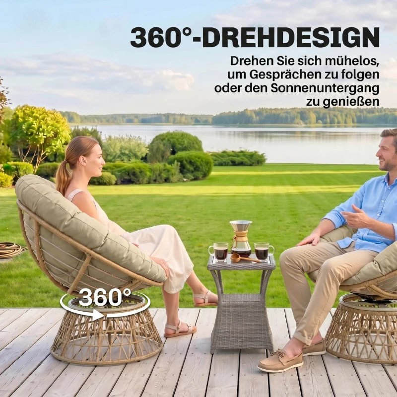 Outsunny Rotan draaifauteuil voor buiten, Boho-stijl, weerbestendig, 85 cm x 70 cm x 82 cm, Crème + Natuur