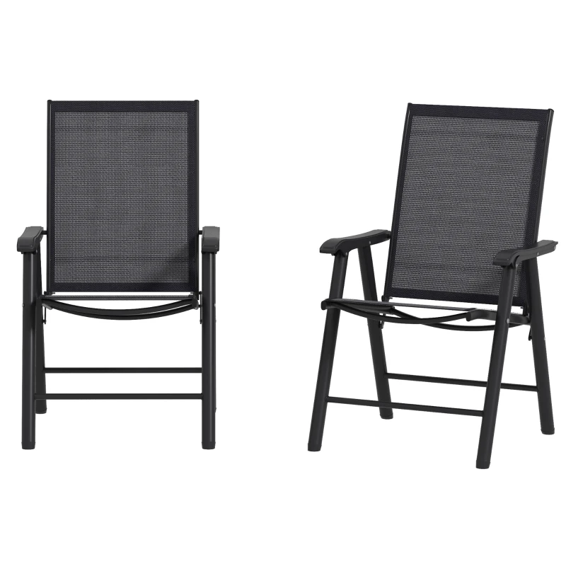 Outsunny Conjunto de 2 Sillas de Camping Plegables con Reposabrazos para Jardín Terraza Carga 110 kg 58x64x94 cm Gris Oscuro