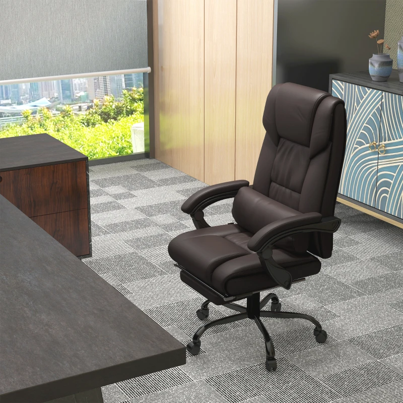 Vinsetto PU Leather Office Chair with 6-Point Vibration Massage, Reclining Chair Office with Footrest, Adjustable Height, Computer Chair, Brown