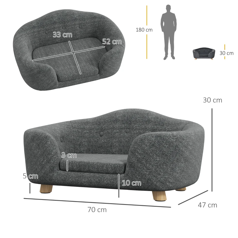 PawHut hondenbank hondenmat hondenmand hondenbank hondenbank kattenbank met kussen achterzak pluche schuim grenen hout donkergrijs 70 x 47 x 30 cm