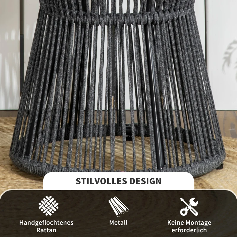 Outsunny tuintafel in boho-stijl, weerbestendig, PE-rotan, 39 cm x 39 cm x 49 cm, zwart+ naturel