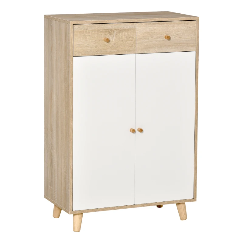 HOMCOM Mobile Scarpiera Salvaspazio per 12 Scarpe, Armadietto con 4 Mensole e 2 Cassetti, 68x35x102.5 cm, Color Legno e Bianco