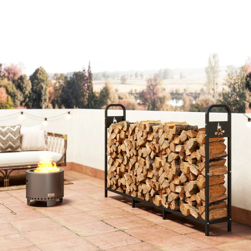 Outsunny Haardhoutrek Metaal 199 x 30 x 121 cm Brandhoutrek 0,6m³ met waterdichte hoes tot 300kg