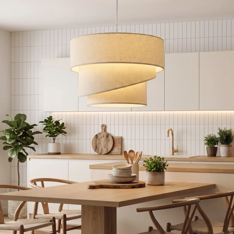 HOMCOM Lampada a sospensione con 3 paralumi effetto lino e cavo regolabile, beige