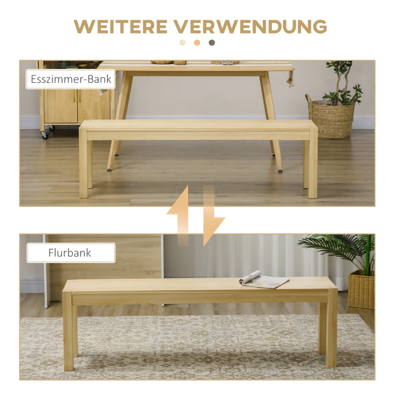 HOMCOM Massief houten bank, 3-zits, bank, keukenbank, grenenhout, naturel(m-6)