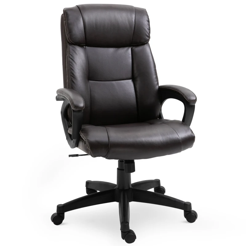 HOMCOM Fauteuil de bureau chaise de bureau ergonomique réglable roulettes pivotant 360° revêtement synthétique PU 64 x 73 x 106-115,5 cm chocolat