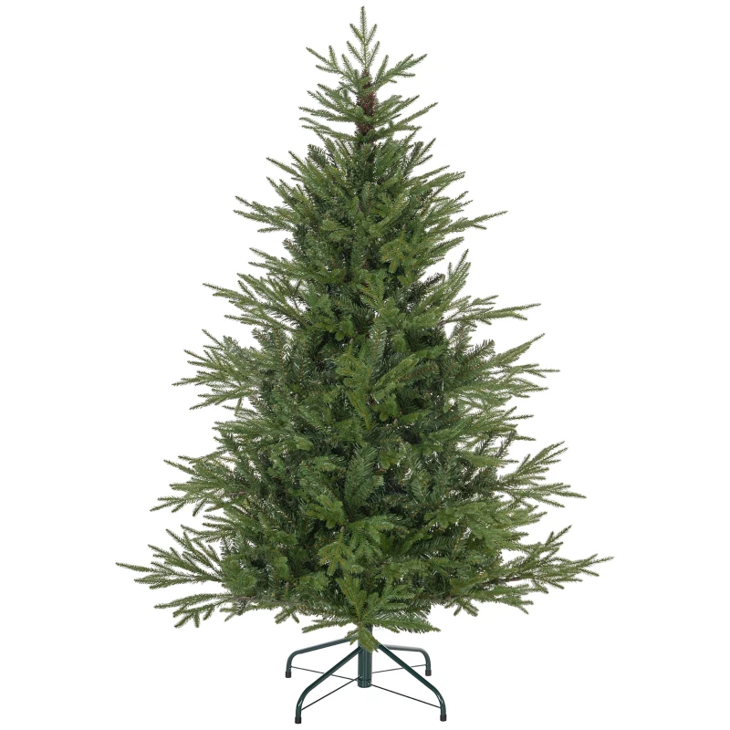 HOMCOM Kerstboom 150 cm, realistisch uiterlijk, snel op te zetten, inclusief standaard, brandveilig kunststof