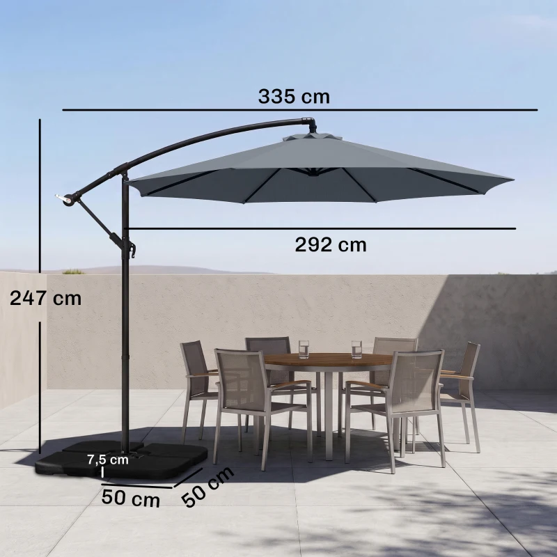 Outsunny Ampelscherm Parasol Tuinscherm, inclusief kruisvoet, weerbestendig, 292 cm x 292 cm x 247 cm, Grijs