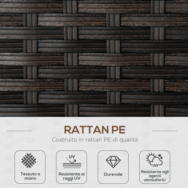Outsunny Divano da Giardino 2 Posti in Rattan PE con Cuscini, 132x70x74cm, Marrone