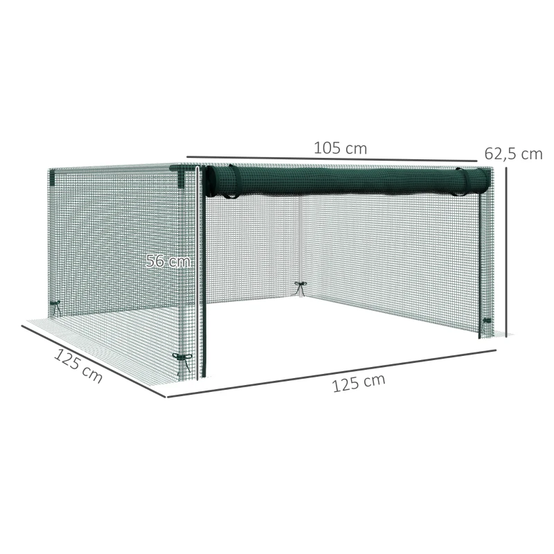 Outsunny 1,25 x 1,25 m Tuinnet, Plantenbeschermingstent met Ritssluiting, Insectenwerend Net, Staal, Groen
