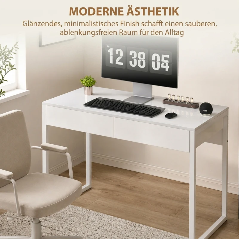 HOMCOM Bureau 100 x 50 cm met 2 lades, voor kleine ruimtes, wit