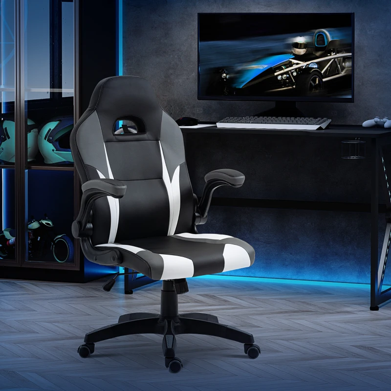 Vinsetto Silla Gaming Ergonómica Silla de Escritorio de Oficina 360° Giratoria con Apoyabrazos Abatibles Función de Basculante para Videojuegos Trabajo 68x71x114-124 cm Negro