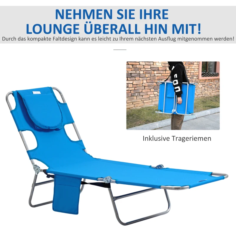 Outsunny Tuinligstoel, Ligstoel met Gewatteerde Gezichtsopening, Massage-Ligstoel voor Buiten, Zijvak, Stof, Metaal, Blauw